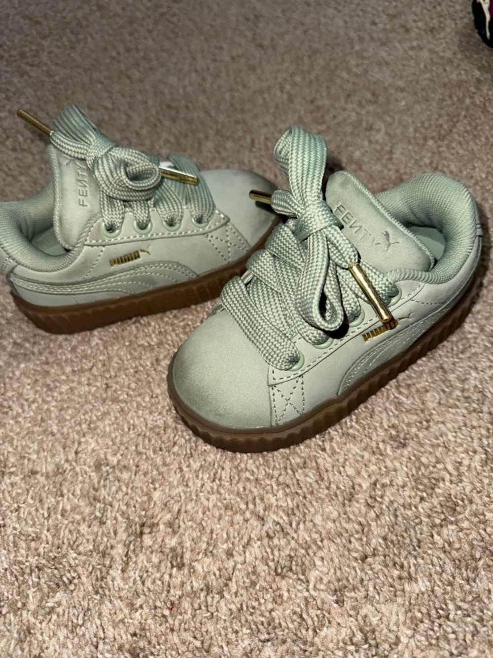 Puma Kids Fenty Suede Sneakers in Sage Green with Gum Sole